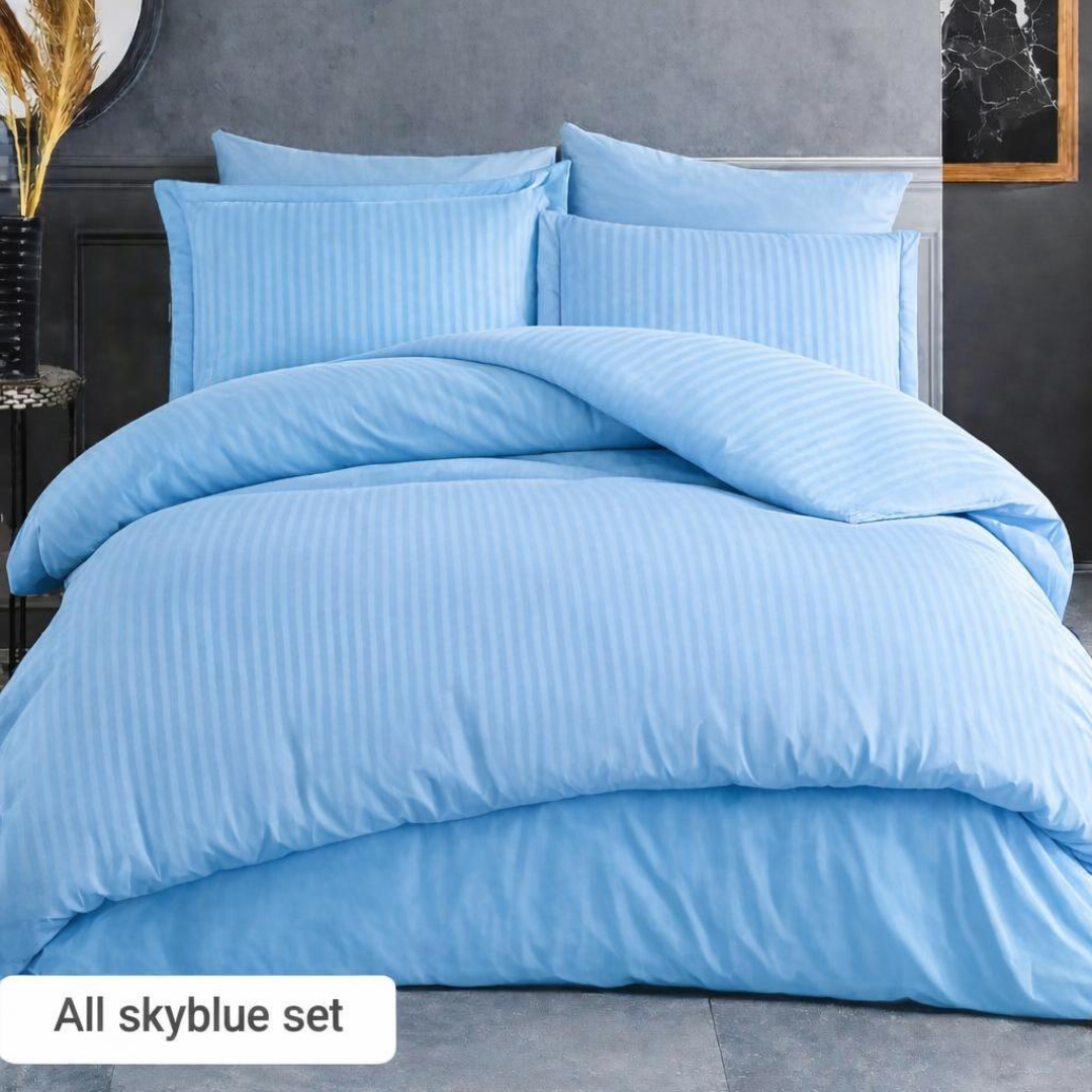Striped Plain duvet cover set (طقم ملاحف)
