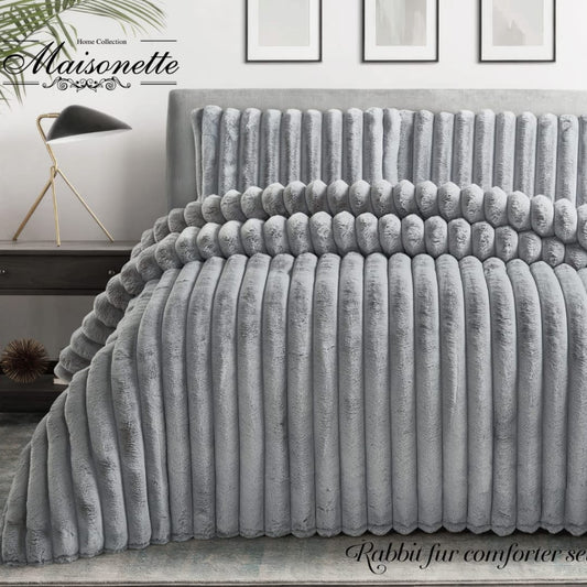 Striped Rabbit fur Comforter (كوفرلي)